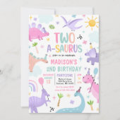 Invitation Dinosaur Deux-A-Saurus 2e fête d'anniversaire (Devant)