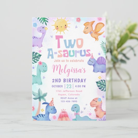 Invitation Dinosaur Deux-A-Saurus 2e fête d'anniversaire (Debout devant)