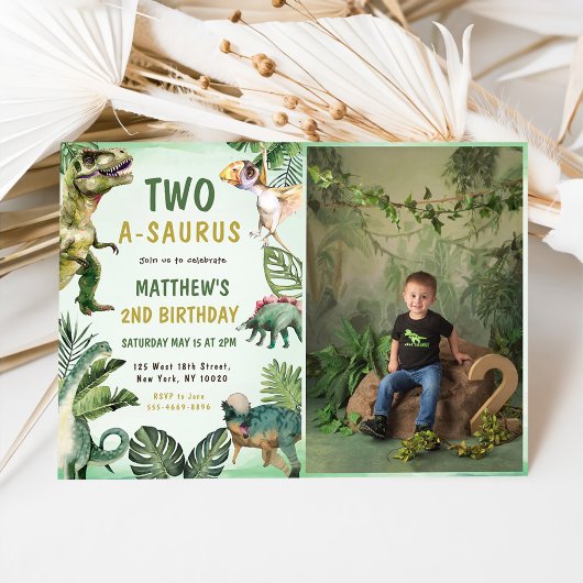Invitation Dinosaur Deux-A-Saurus 2e fête d'anniversaire Phot