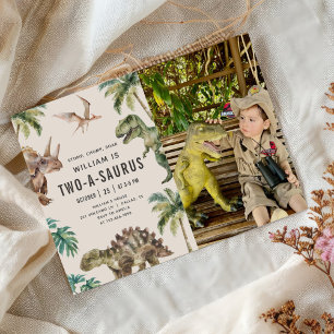 Invitation Dinosaur Deux-A-Saurus 2e fête d'anniversaire Phot