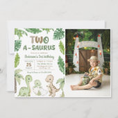 Invitation Dinosaur Deux-A-Saurus 2e fête d'anniversaire Phot (Devant)