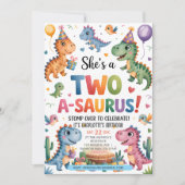 Invitation Dinosaur deux A-Saurus 2e fête d'anniversaire T-Re (Devant)