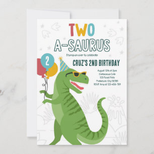 Invitation Dinosaur deux A-Saurus 2e fête d'anniversaire T-Re