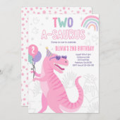 Invitation Dinosaur deux A-Saurus 2e fête d'anniversaire T-Re (Devant / Derrière)