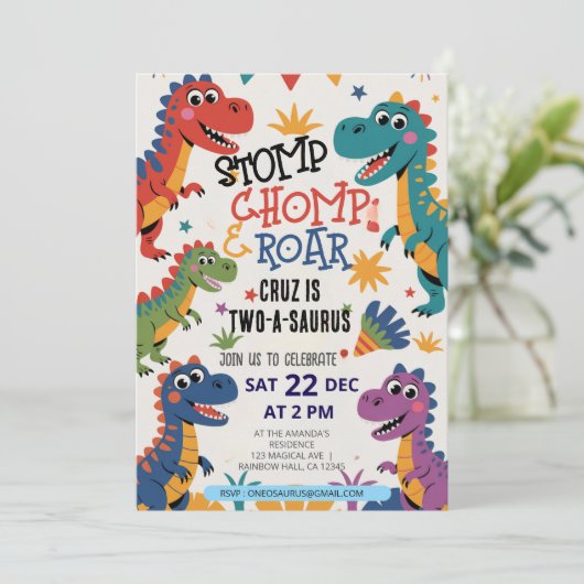 Invitation Dinosaur deux A-Saurus 2e fête d'anniversaire T-Re (Debout devant)