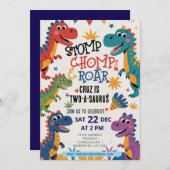 Invitation Dinosaur deux A-Saurus 2e fête d'anniversaire T-Re (Devant / Derrière)