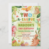 Invitation Dinosaur Deux-A-Saurus Vert 2e Anniversaire (Devant)