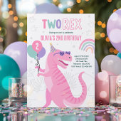 Invitation Dinosaur Deux Rex 2e Anniversaire fête rose T-Rex