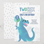 Invitation Dinosaur Deux Rex 2e Anniversaire fête T-Rex (Devant / Derrière)