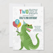 Invitation Dinosaur Deux Rex 2e Anniversaire fête T-Rex (Devant)