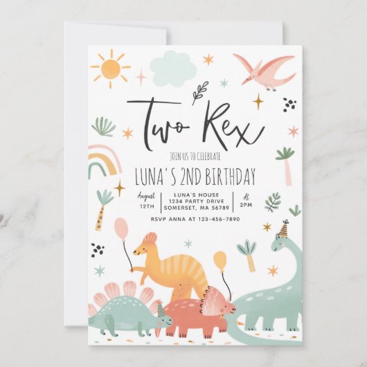 Invitation Dinosaur Deux Rex 2e fête d'anniversaire (Devant)