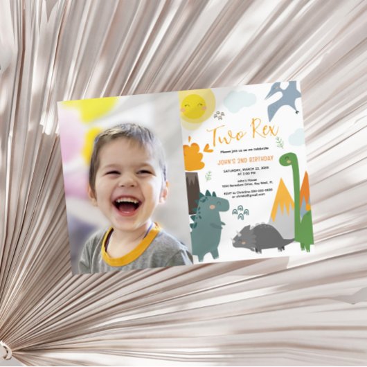 Invitation Dinosaur Deux Rex 2e fête de photos d'anniversaire