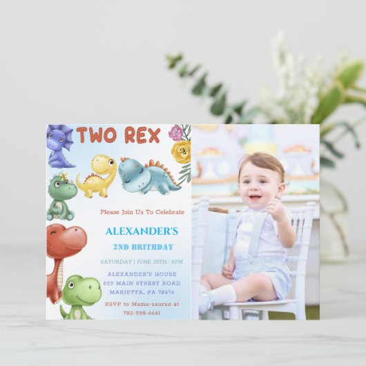Invitation Dinosaur Deux Rex fête d'anniversaire (Debout devant)
