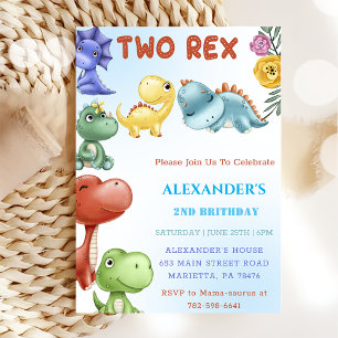 Invitation Dinosaur Deux Rex fête d'anniversaire
