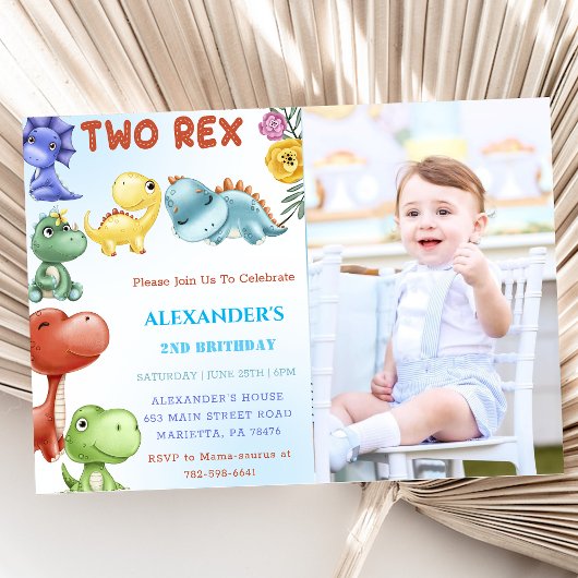 Invitation Dinosaur Deux Rex fête d'anniversaire