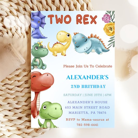 Invitation Dinosaur Deux Rex fête d'anniversaire