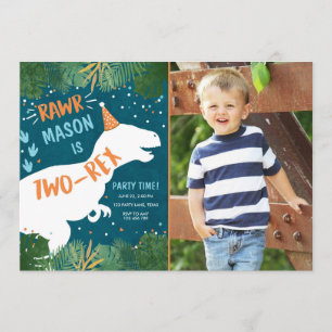 Invitation Dinosaur Deux Rex T-Rex RAWR 2e Anniversaire