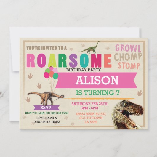 Invitation Dinosaur Dig fête d'anniversaire T-Rex Dino Invita (Devant)