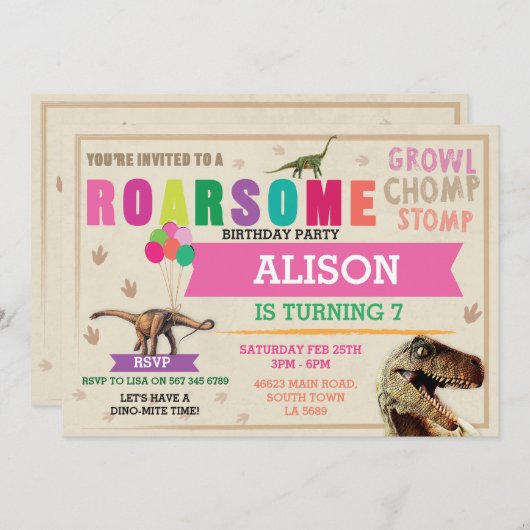 Invitation Dinosaur Dig fête d'anniversaire T-Rex Dino Invita (Devant / Derrière)