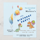 Invitation Dinosaur dino fête anniversaire de enfant bleu drô (Devant / Derrière)
