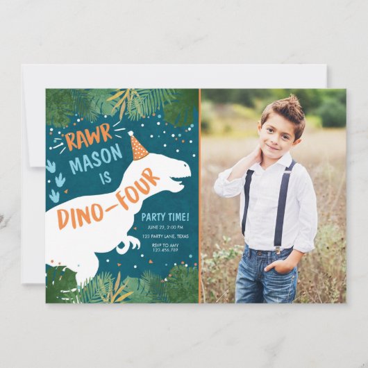 Invitation Dinosaur Dino-Four RAWR 4e anniversaire (Devant)