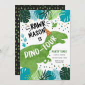 Invitation Dinosaur Dino-Four RAWR 4e anniversaire Invita (Devant / Derrière)
