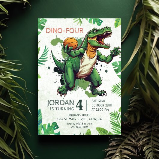 Invitation Dinosaur Dino-Quatre fête d'anniversaire