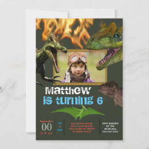 Invitation Dinosaur DO-IT-YOURSELF photo boys flammes