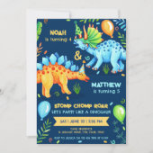 Invitation Dinosaur Double Celebration Boys Birthday Photo (Devant)