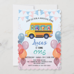 Invitation Dinosaur drôle Retour à l'école Bus garçon Anniver