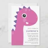 Invitation Dinosaur enfant rose (Devant)