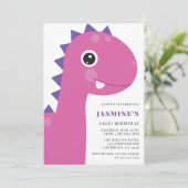 Invitation Dinosaur enfant rose (Debout devant)