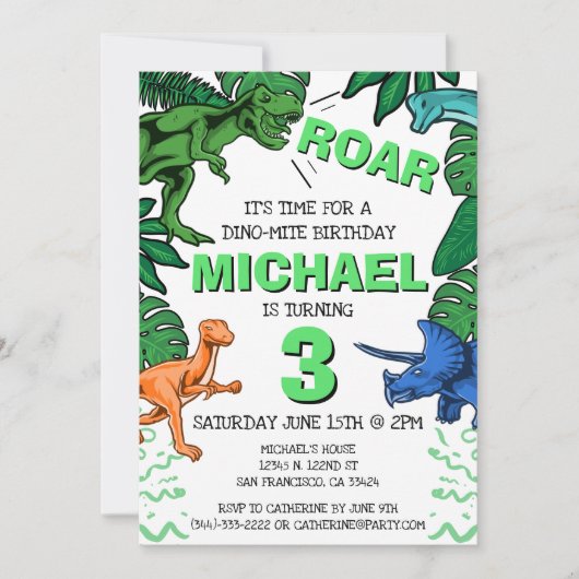 Invitation Dinosaur Enfants Boy Dino Trex Jurassic Anniversai (Devant)