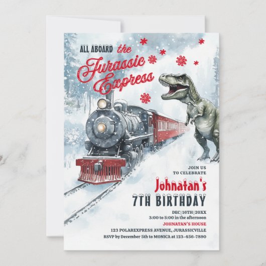 Invitation Dinosaur Express Polaire Anniversaire Fête Invitat (Devant)
