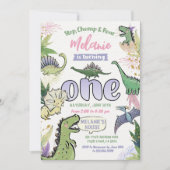 Invitation Dinosaur Fête à thème 1er anniversaire (Devant)