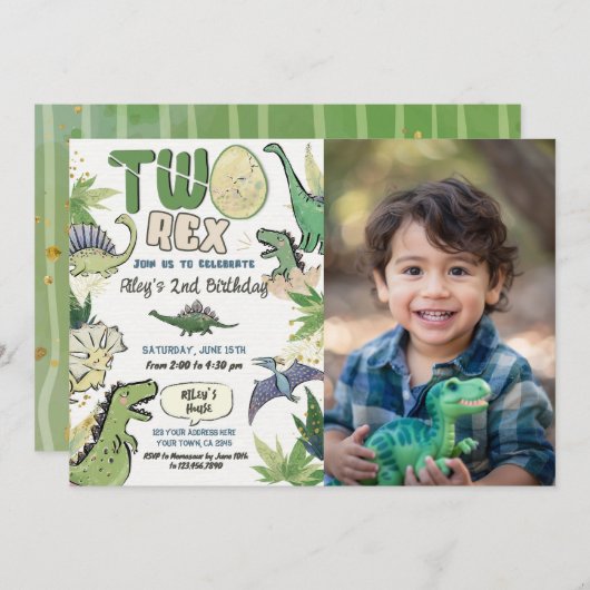 Invitation Dinosaur fête à thème 2e anniversaire (Devant / Derrière)