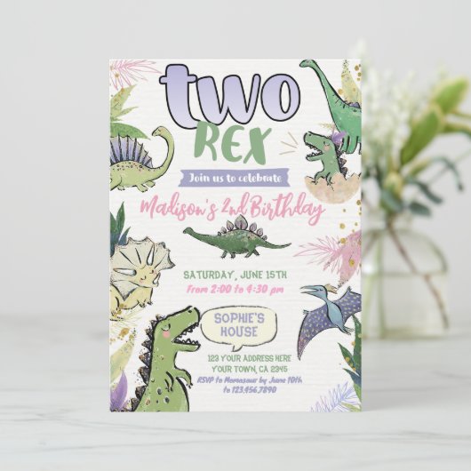 Invitation Dinosaur fête à thème 2e anniversaire (Debout devant)