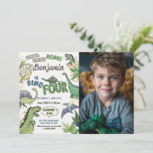 Invitation Dinosaur fête à thème 4e anniversaire Dino Quatre (Debout devant)