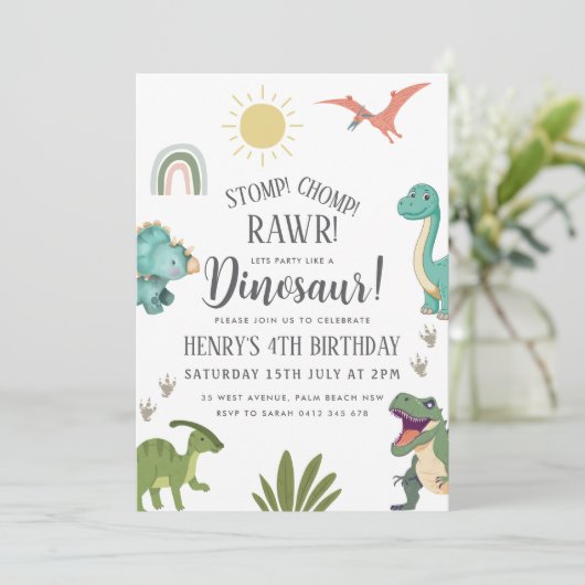 Invitation Dinosaur fête d'anniversaire (Debout devant)