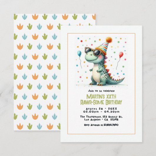 Invitation Dinosaur fête d'anniversaire (Devant / Derrière)