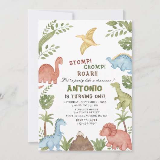 Invitation Dinosaur fête d'anniversaire (Devant)