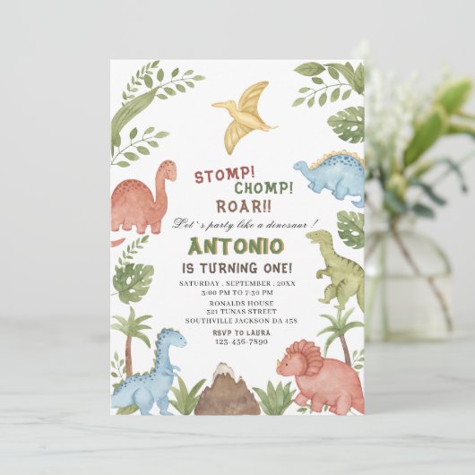 Invitation Dinosaur fête d'anniversaire (Debout devant)