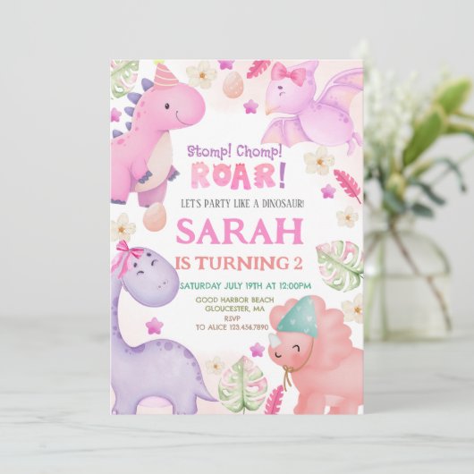 Invitation Dinosaur Fête d'Anniversaire (Debout devant)