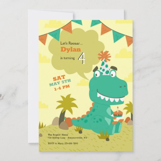 Invitation Dinosaur fête d'anniversaire (Devant)