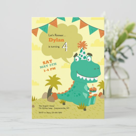 Invitation Dinosaur fête d'anniversaire (Debout devant)