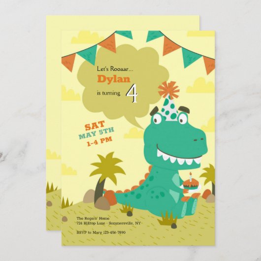 Invitation Dinosaur fête d'anniversaire (Devant / Derrière)