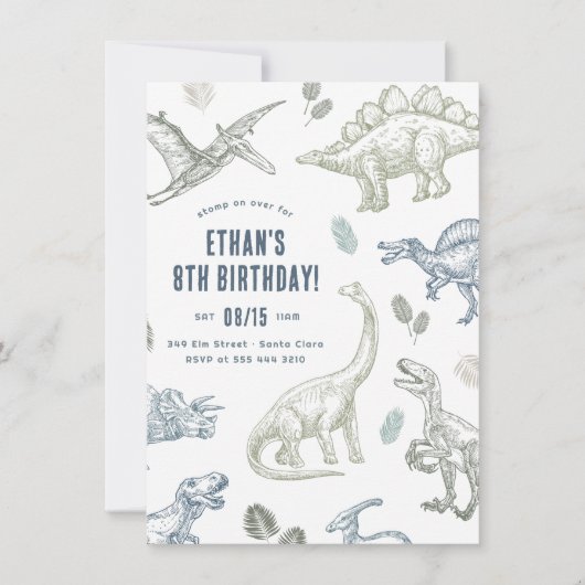 Invitation Dinosaur fête d'anniversaire (Devant)