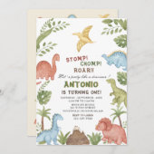 Invitation Dinosaur fête d'anniversaire (Devant / Derrière)