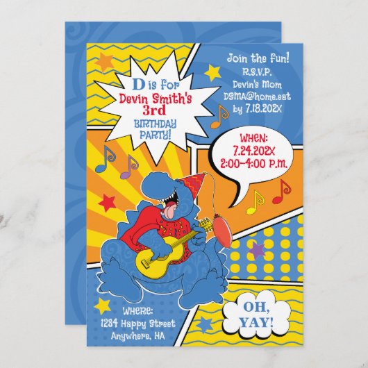 Invitation Dinosaur fête d'anniversaire (Devant / Derrière)