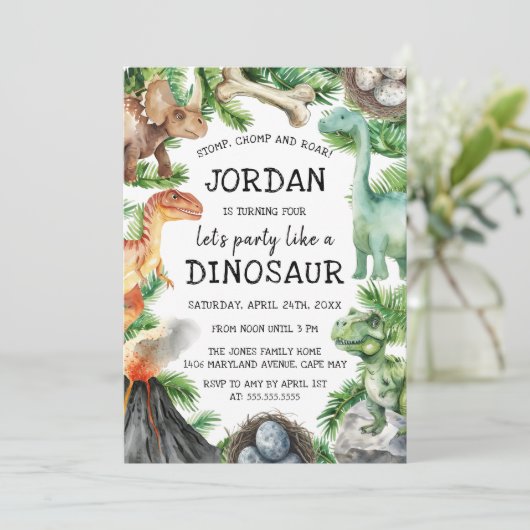 Invitation Dinosaur fête d'anniversaire (Debout devant)